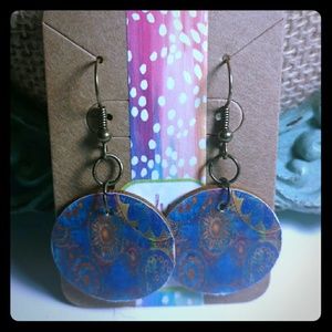 Blue with gold pattern earrings